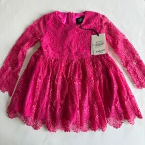 Bardot Junior Toddler 24M Hot Pink Lace Dress Long Sleeve Layered Formal Elegant